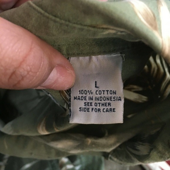 Windham Pointe Shirt Mens Sz L Green‎ Tropical Floral Cotton Hawaiian Button Up - Picture 6 of 8